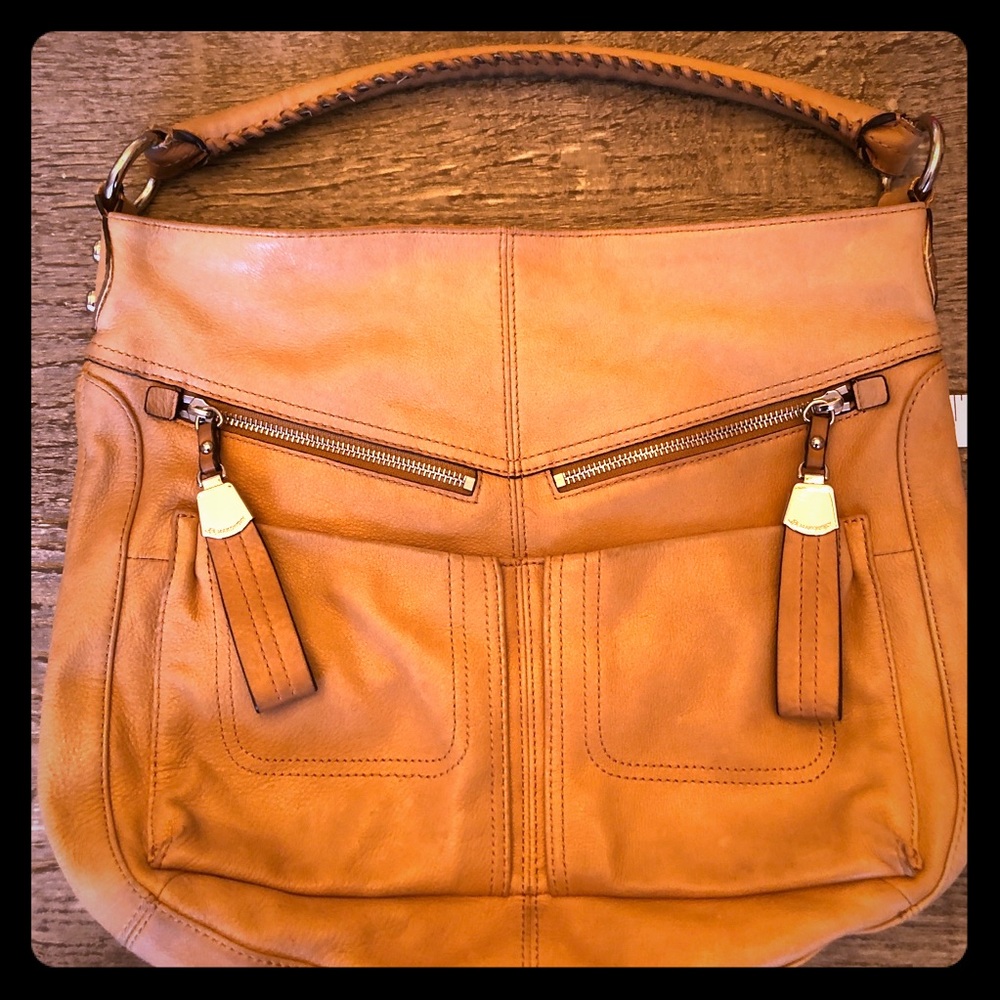 B. Makowsky Leather Hobo Bag, Beige/Tan